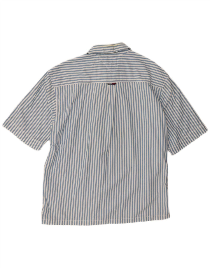 Cămașă pulover cu mânecă scurtă pentru bărbați Tommy Hilfiger, bumbac cu dungi albastre medii