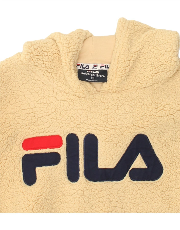 FILA Womens Hooded Fleece Jumper UK 10 Small Beige Polyester Vintage Fila and Second-Hand Fila from Messina Hembry 