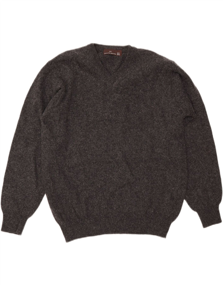 Pulover ZARA pentru bărbați, cu decolteu în V, lână, gri mediu