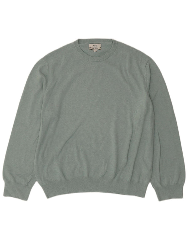 MARKS & SPENCER Pulover pentru bărbați cu gât crew, bumbac verde 2XL