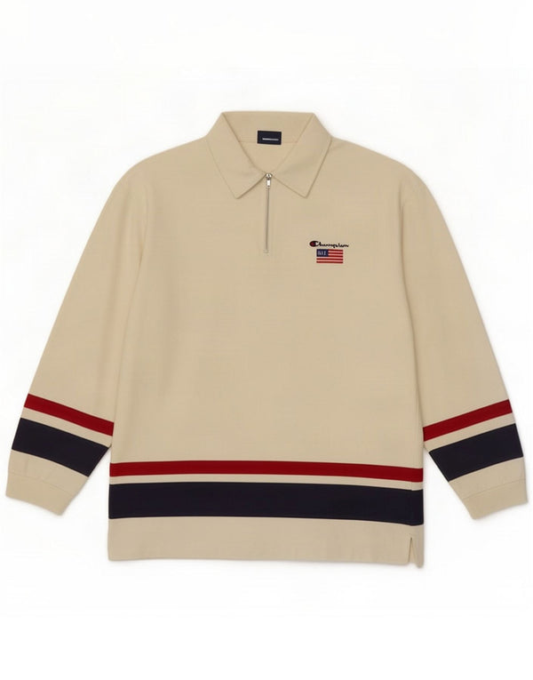 Champion Mens Long Sleeve Rugby Polo Shirt Medium White Colourblock