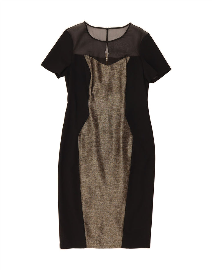 MARKS & SPENCER Womens Sheath Dress UK 12 Medium Black Colourblock Acetate Vintage Marks & Spencer and Second-Hand Marks & Spencer from Messina Hembry 