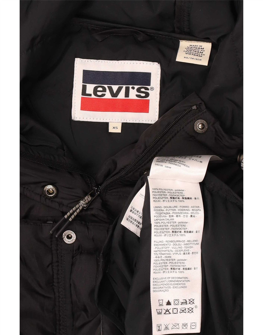 Jachetă căptușită cu glugă Levi's pentru femei UK 6 XS poliester negru