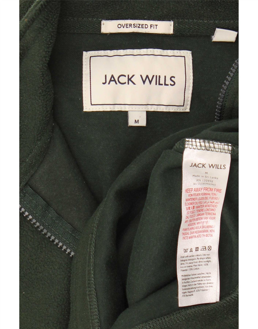 Jack Wills Pulover supradimensionat pentru bărbați, cu fermoar și gât, poliester verde mediu