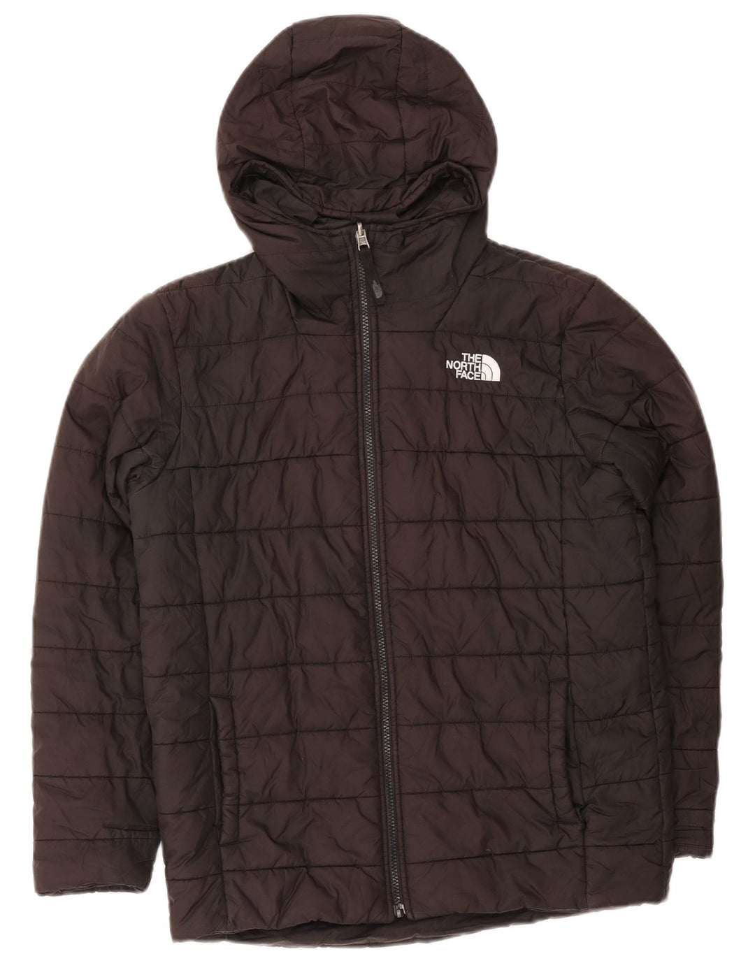 Jachetă căptușită cu glugă THE NORTH FACE pentru băieți 11-12 ani, neagră