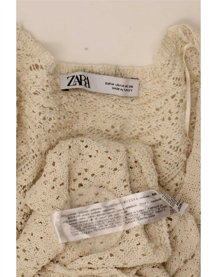 Rochie pulover pentru femei Zara cu maneci 3/4 UK 12 Poliester alb mediu