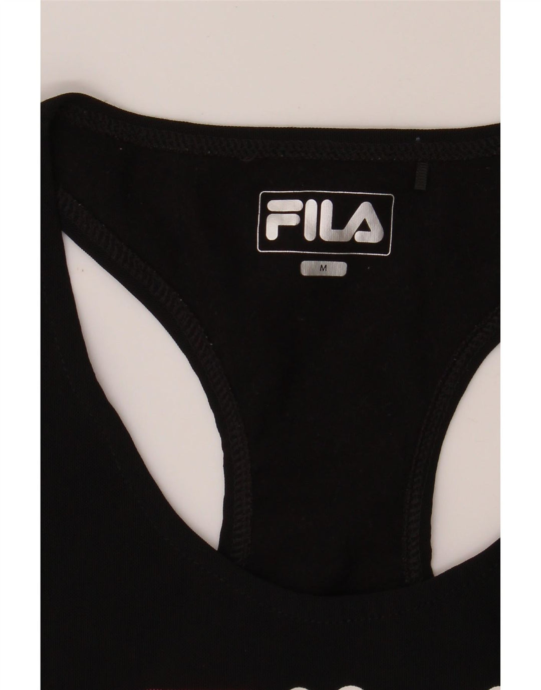 FILA Womens Graphic Vest Top UK 12 Medium Black Colourblock Polyester Vintage Fila and Second-Hand Fila from Messina Hembry 