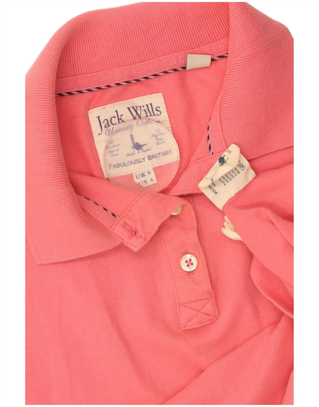 JACK WILLS Tricou polo pentru femei UK 8 mic bumbac roz