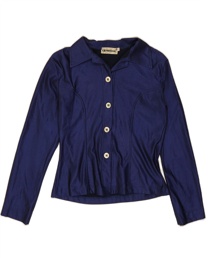 VINTAGE Womens Shirt Blouse UK 12 Medium Blue Polyamide Vintage Vintage and Second-Hand Vintage from Messina Hembry 