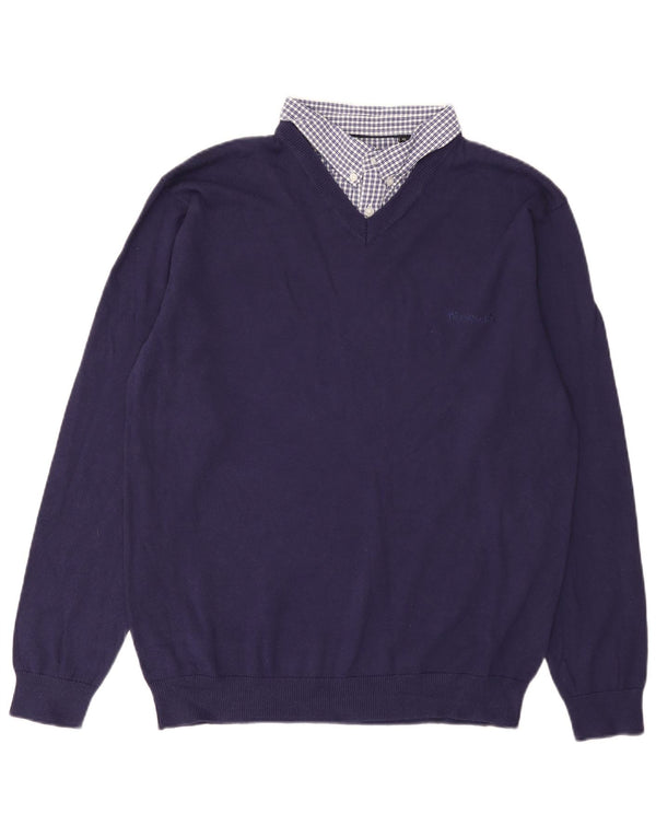 Pierre Cardin Pulover cu decolteu în V pentru bărbați, XL, bumbac bleumarin