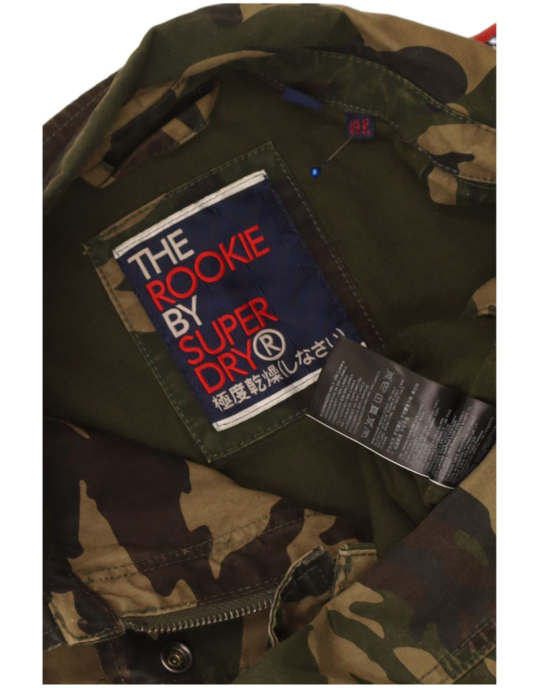 Jachetă militară cu grafică Superdry pentru femei UK 12, camuflaj mediu kaki