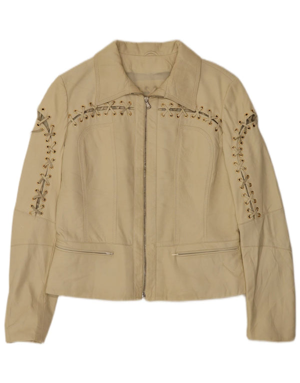 Vintage Womens Leather Jacket IT 42 Medium Beige Leather