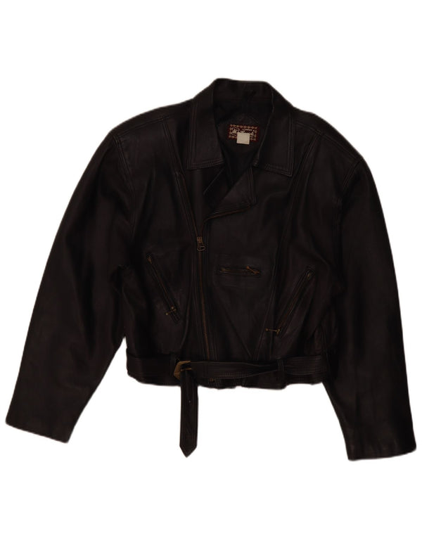 VINTAGE Jachetă Biker din piele pentru femei UK 14 Medium Black Leather