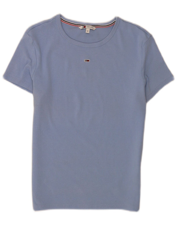 Tricou crop Tommy Hilfiger pentru femei, UK 12, bumbac albastru mediu