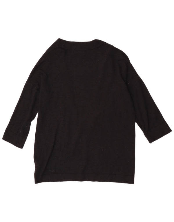 Pulover cardigan deschis pentru femei cu mâneci 3/4 Zara UK 10 mic, negru, viscoză