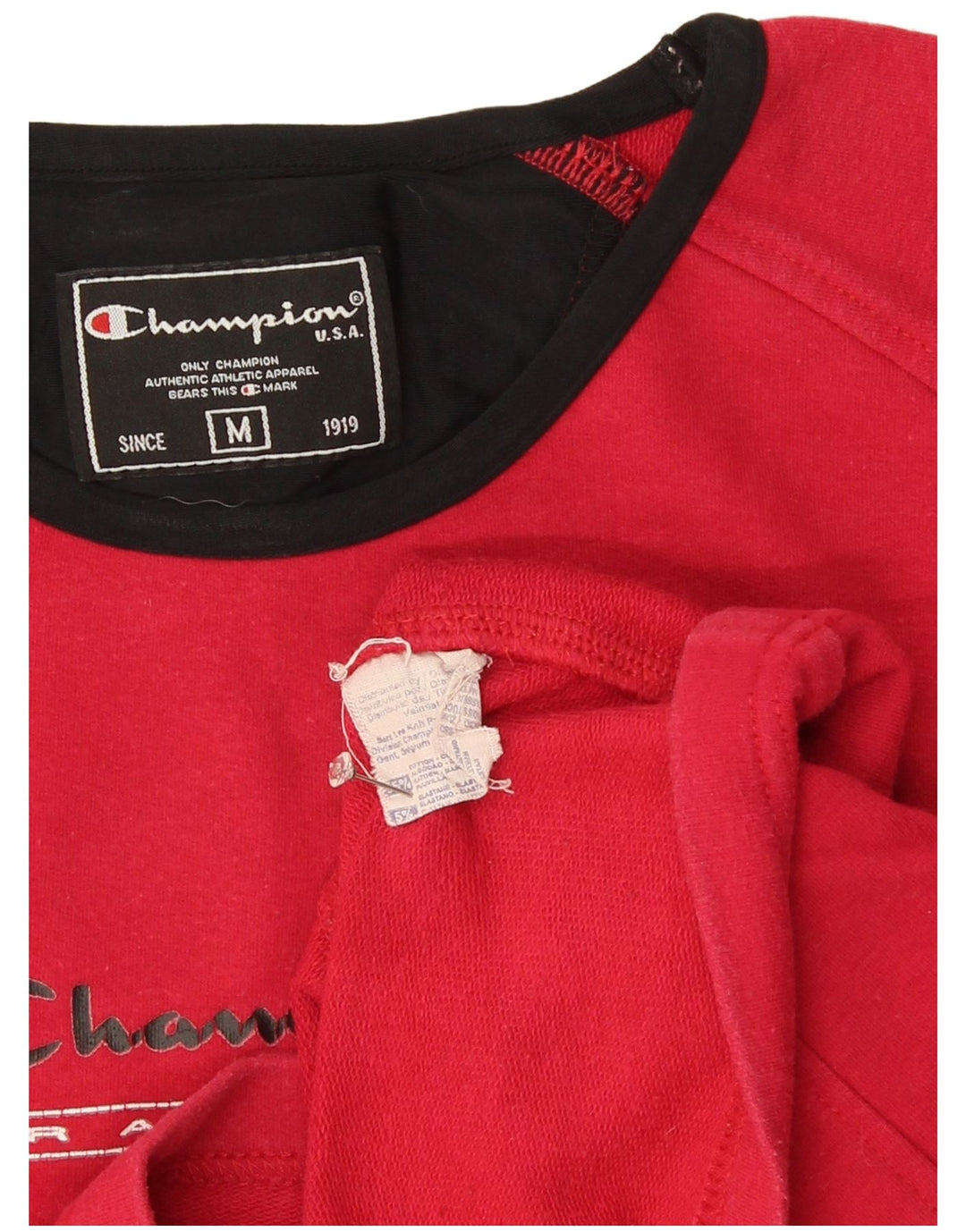 Top cu grafică Champion cu mânecă lungă pentru femei UK 12, bumbac roșu mediu