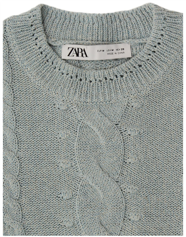 Pulover de damă ZARA Crop Crew Gate UK 14 Medium Blue