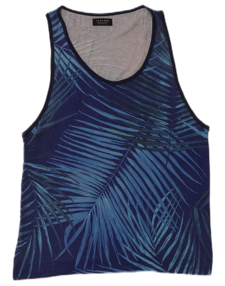 Top cu vestă cu grafică Zara pentru bărbați, bumbac floral, albastru mediu