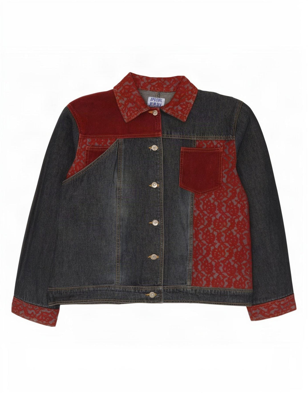 Jachetă de blugi vintage pentru femei UK 18 XL albastru din bumbac mozaic