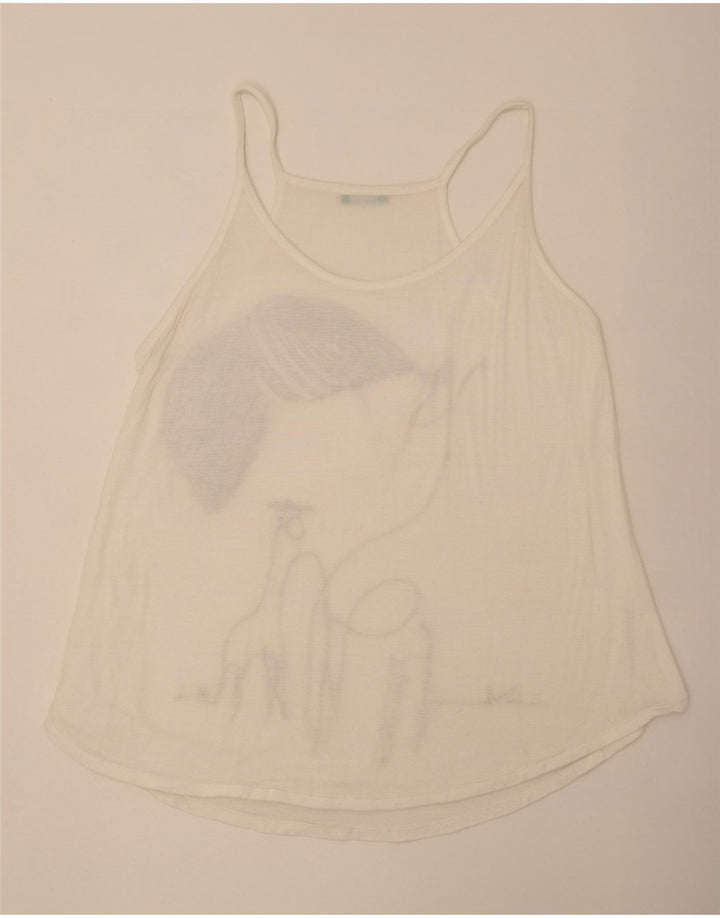 Benetton Womens Graphic Cami Top UK 14 Medium White Viscose