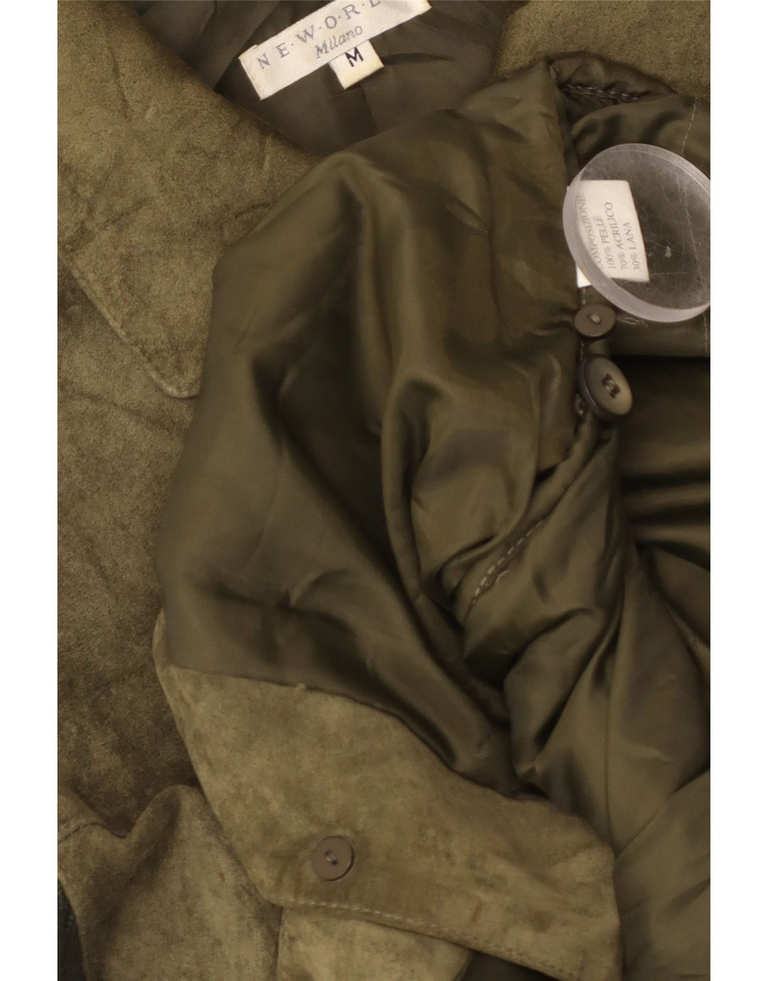 Jachetă vintage pentru femei tricotată din piele intoarsa UK 14, verde medie, piele