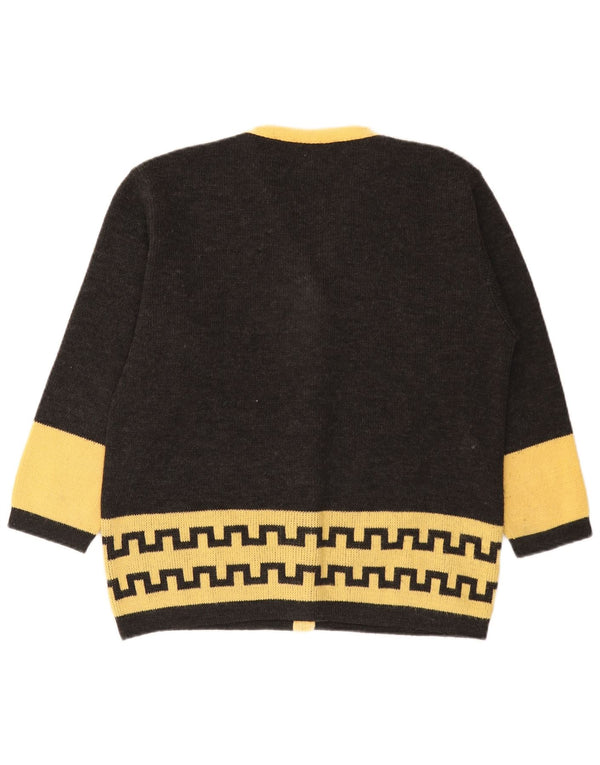 Pulover vintage cardigan grafic pentru femei UK 16 mare, gri, lână color bloc