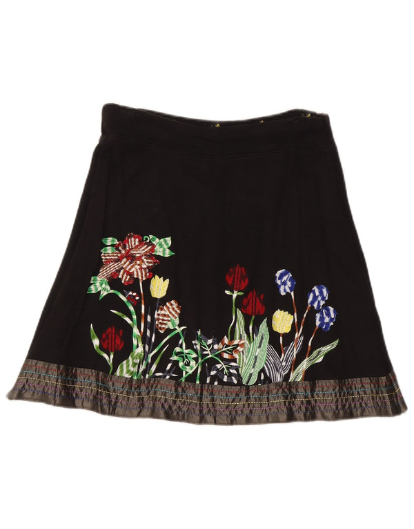 Fusta A-Line Desigual Womens Small W27 Bumbac Floral Negru