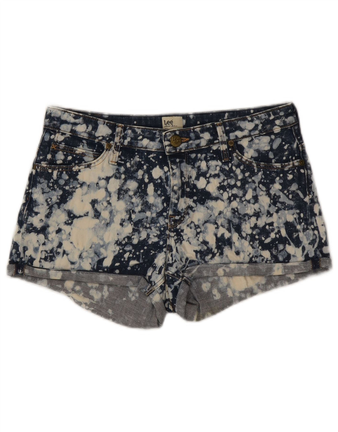 Pantaloni caldi din denim pentru femei Lee W28, bumbac cu vopsea cravată, albastru marin mediu