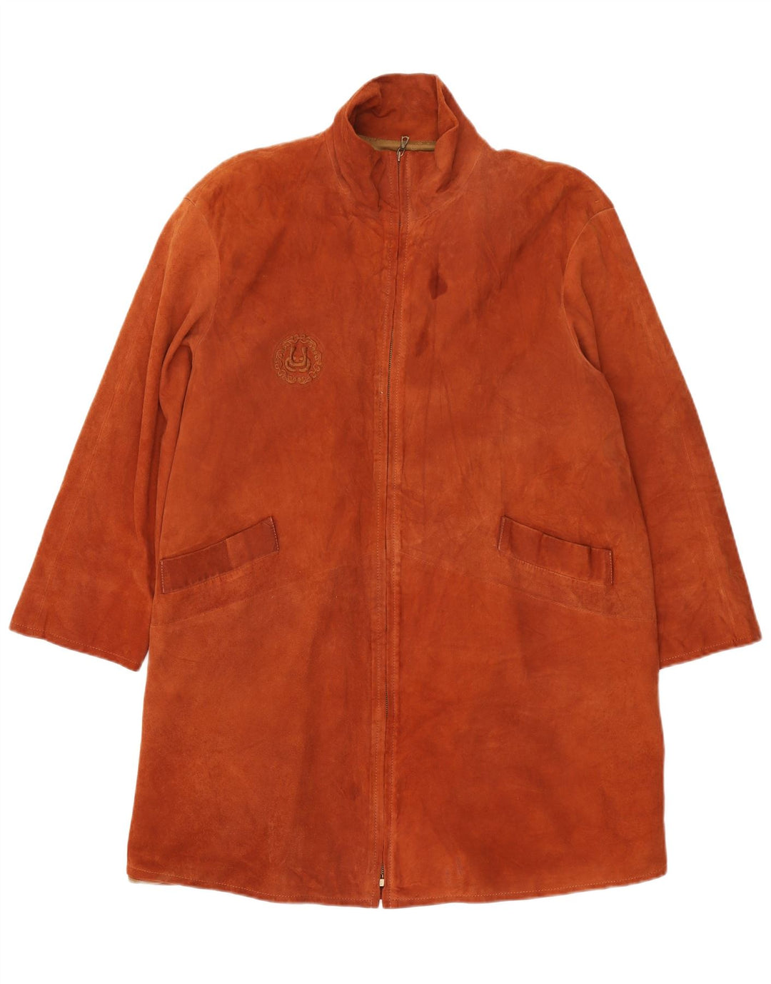 Pardesiu supradimensionat din piele intoarsa pentru femei Vintage IT 42 piele maro medie