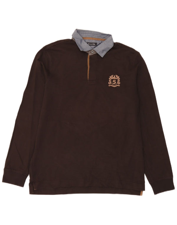 Massimo Dutti tricou polo rugby cu mânecă lungă pentru bărbați XL maro bumbac color bloc