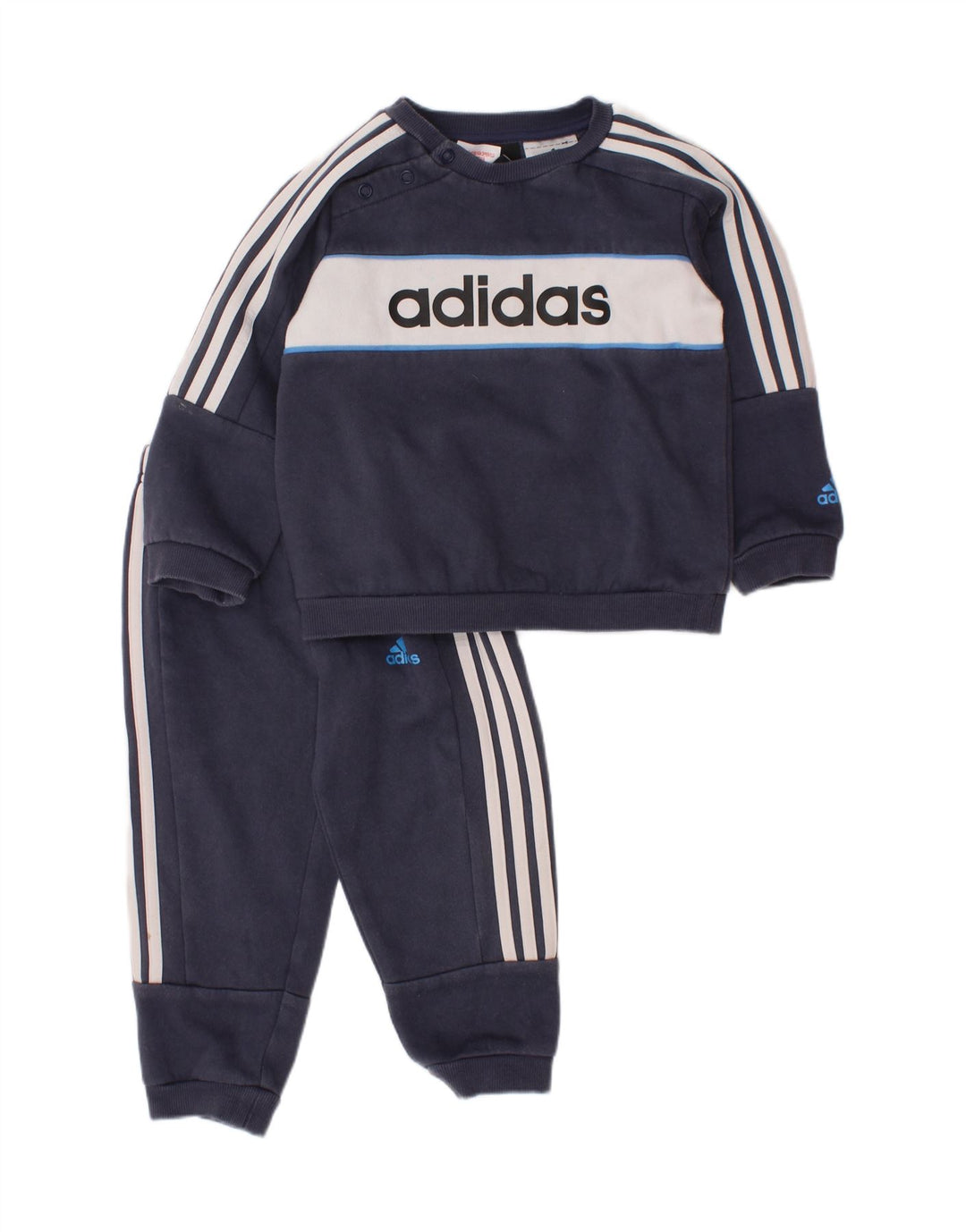 Trening complet cu grafic pentru bebelusi ADIDAS 12-18 luni, albastru bleumarin
