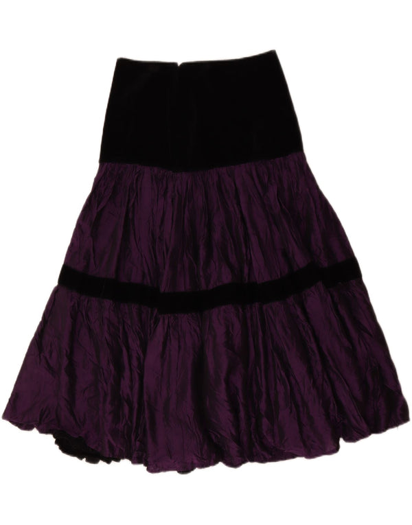 Fusta cu etaje vintage pentru femei IT 42 Medium W28 Violet Poliester color bloc