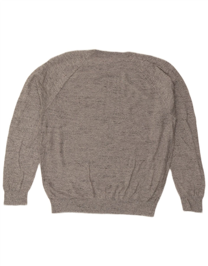 J. Crew Pulover pentru bărbați cu gât roșu din bumbac cu pete mare, gri