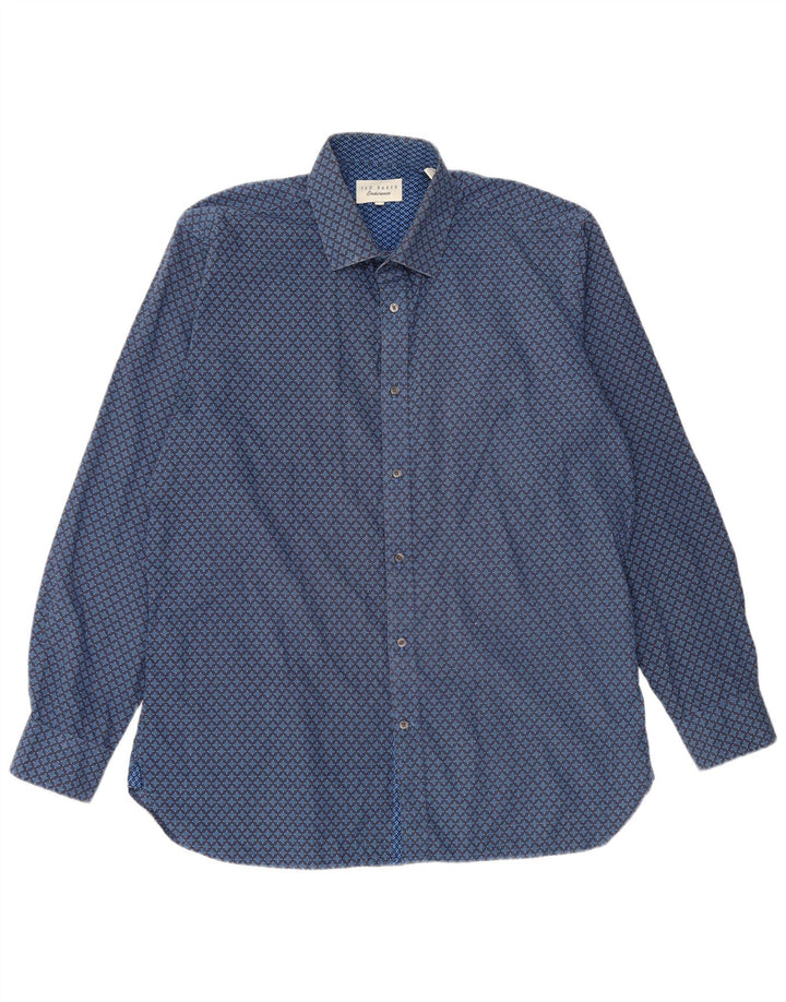 Cămașă pentru bărbați Ted Baker, mărime 16 1/2 mare, bumbac geometric, albastru