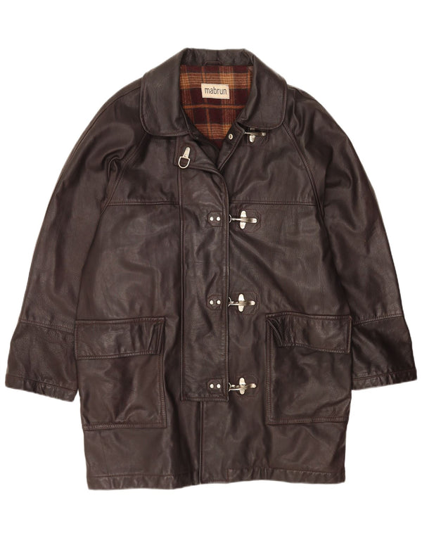 MABRUN Palton din piele supradimensionat pentru femei IT 50 XL din piele maro