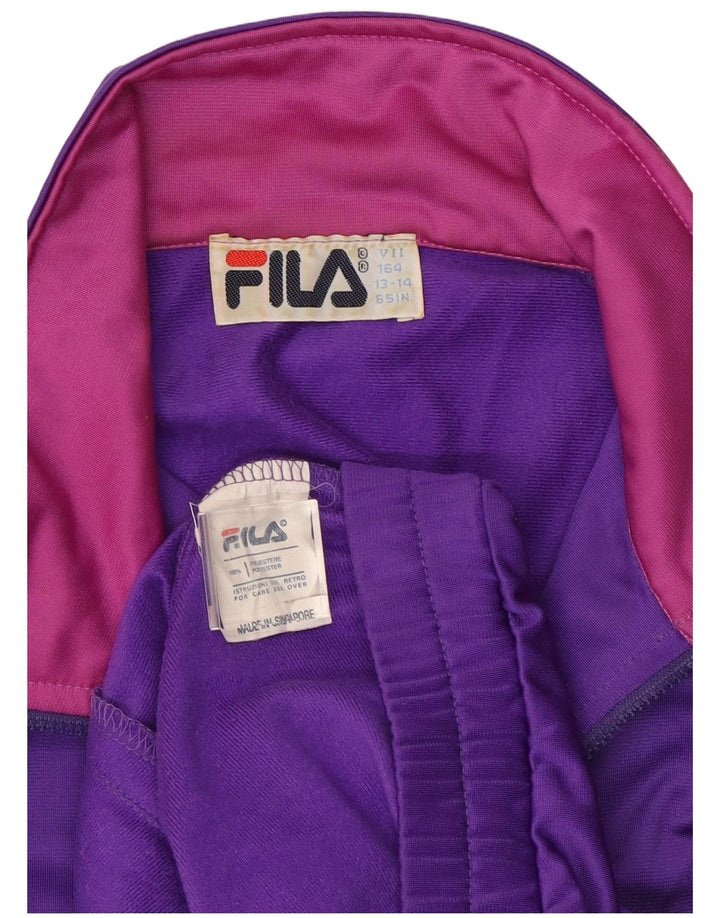 FILA Girls Tracksuit Top Jacket 13-14 Years Purple Colourblock Polyester Vintage Fila and Second-Hand Fila from Messina Hembry 