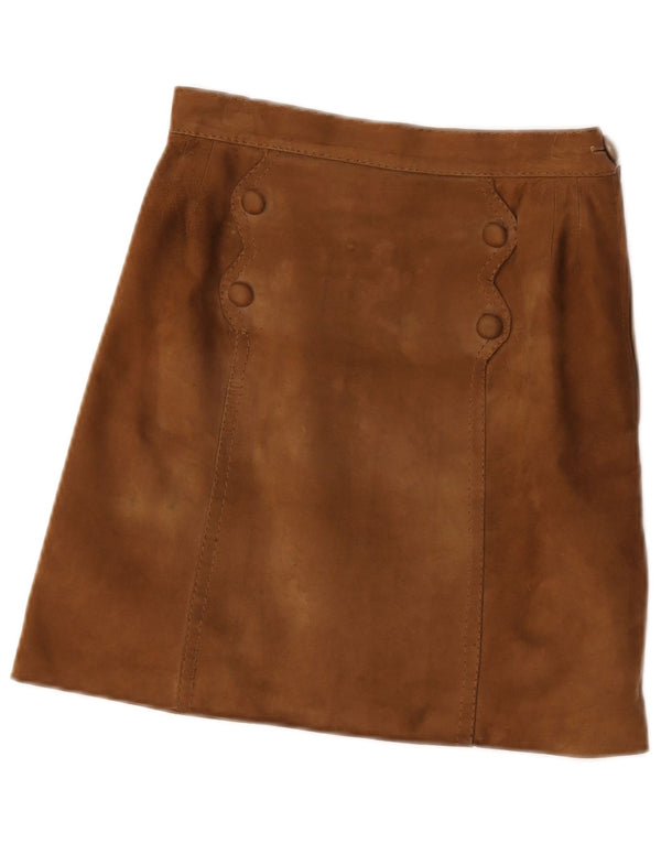 Fusta mini de piele intoarsa vintage pentru femei W24 maro mic