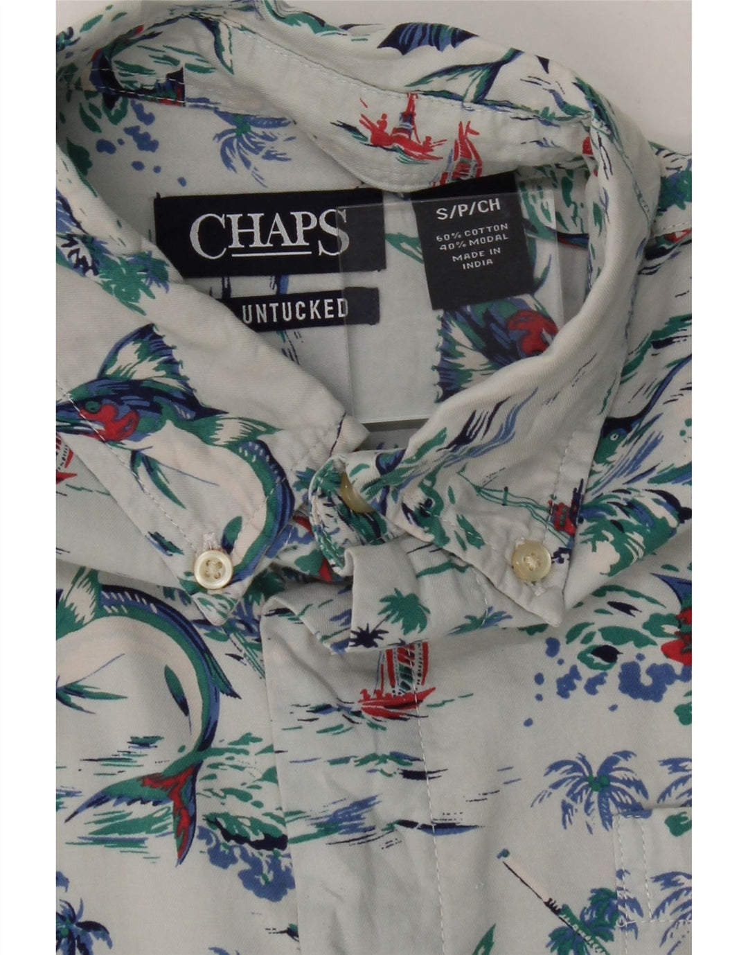 CHAPS Mens Short Sleeve Shirt Small White Cotton Hawaiian Vintage Chaps and Second-Hand Chaps from Messina Hembry 