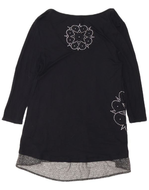 DESIGUAL Rochie A-Line cu mâneci 3/4 pentru femei UK 12 Medium Black Viscose