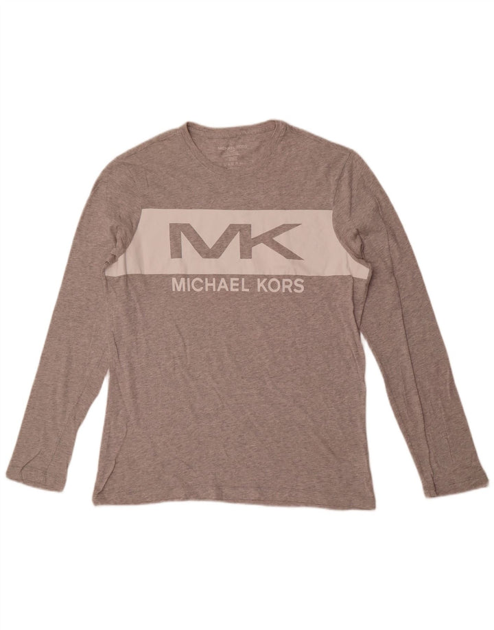 Top grafic pentru bărbați Michael Kors cu mânecă lungă, gri mediu, bumbac cu pete