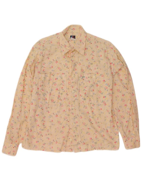 Vintage Womens Shirt UK 16 Large Yellow Floral Cotton