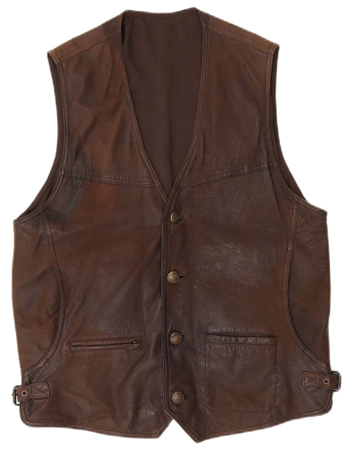 Vestă din piele vintage pentru bărbați IT 48 din piele maro medie