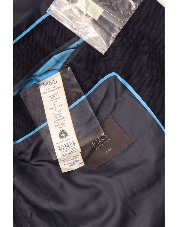 Jachetă pentru bărbați Marks & Spencer, subțire, cu 2 nasturi, UK 42 XL Lână bleumarin