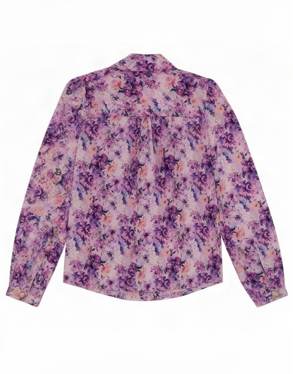 Bluză de cămașă vintage pentru femei UK 12 Poliester floral mediu multicolor