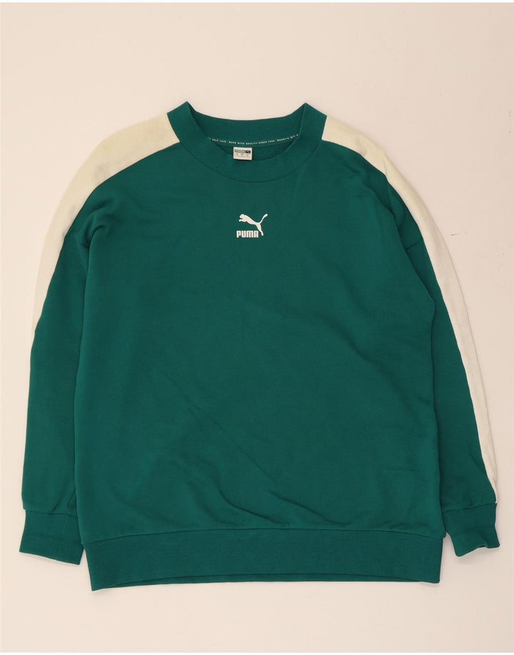 Pulover Puma pentru bărbați, bumbac color bloc verde mic