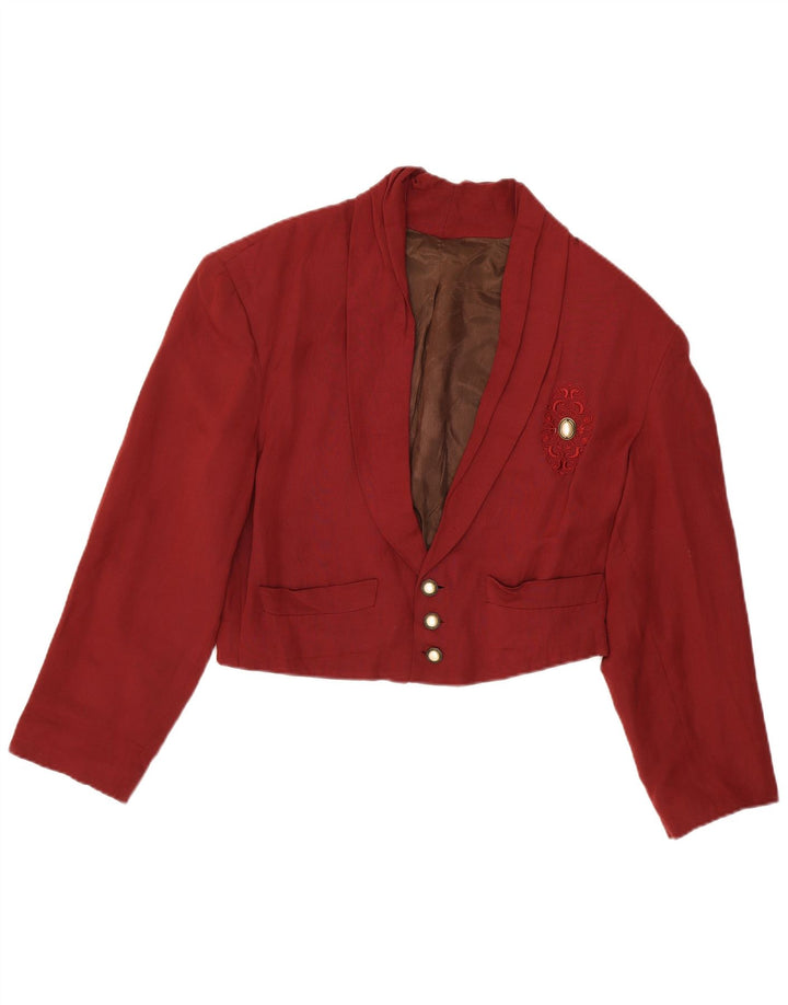 Jachetă vintage pentru femei, crop supradimensionată, cu 3 nasturi, maro mediu, UK 14