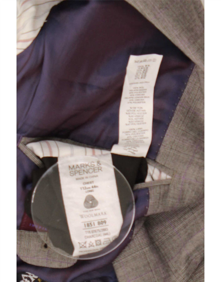 Jachetă pentru bărbați Marks & Spencer, cu 2 nasturi, UK 44 XL, lână cu carouri gri