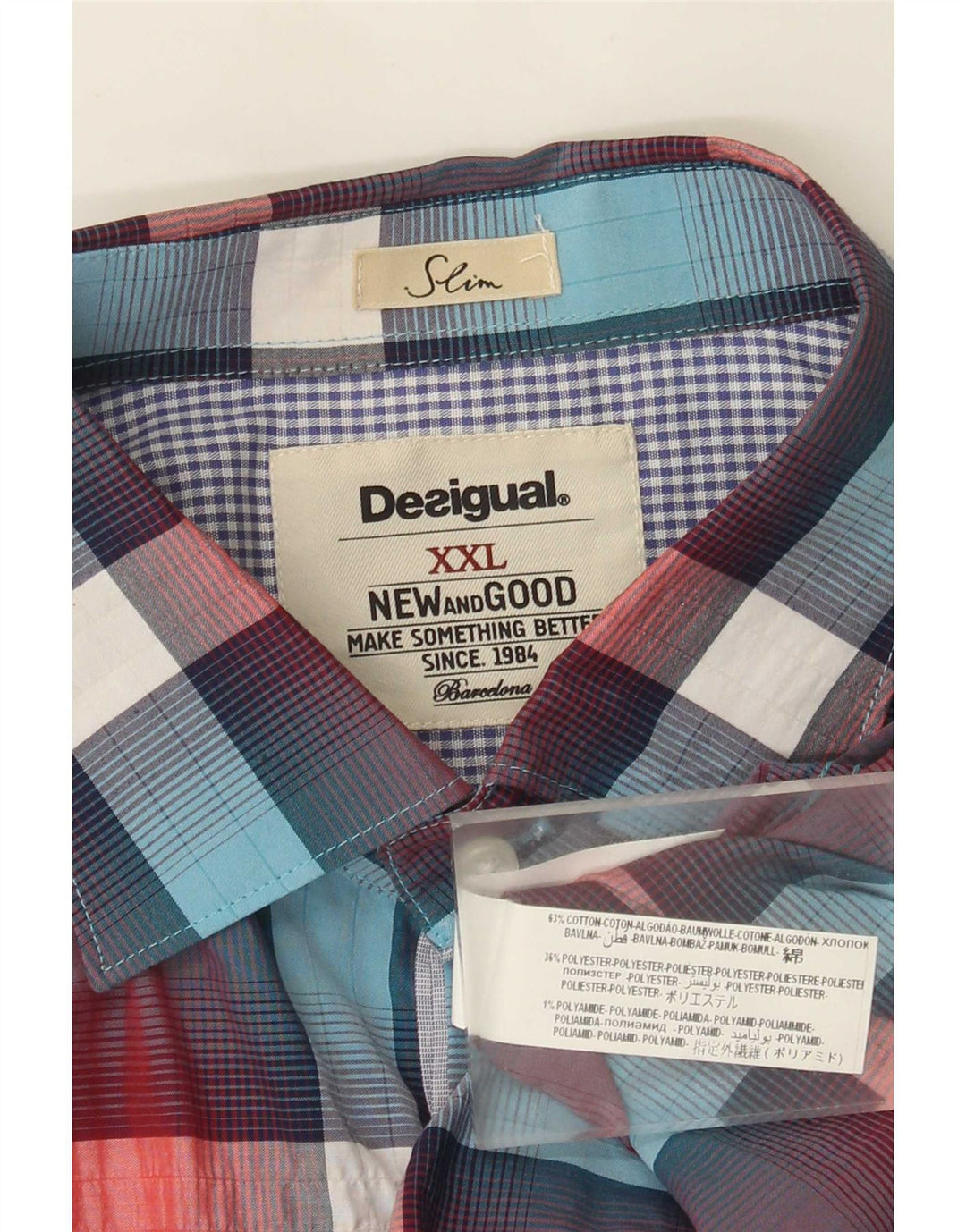 Cămașă pentru bărbați Desigual Slim 2XL, bumbac cu carouri multicolore