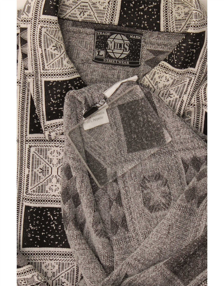 Cămașă de flanel vintage pentru bărbați, bumbac geometric mare, gri