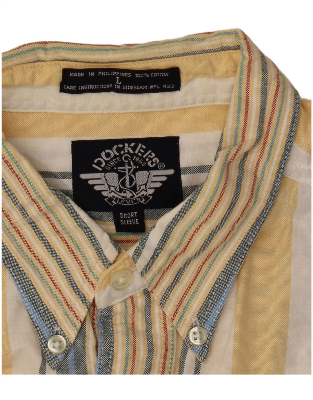 Cămașă cu mânecă scurtă pentru bărbați DOCKERS, bumbac mare cu dungi galbene